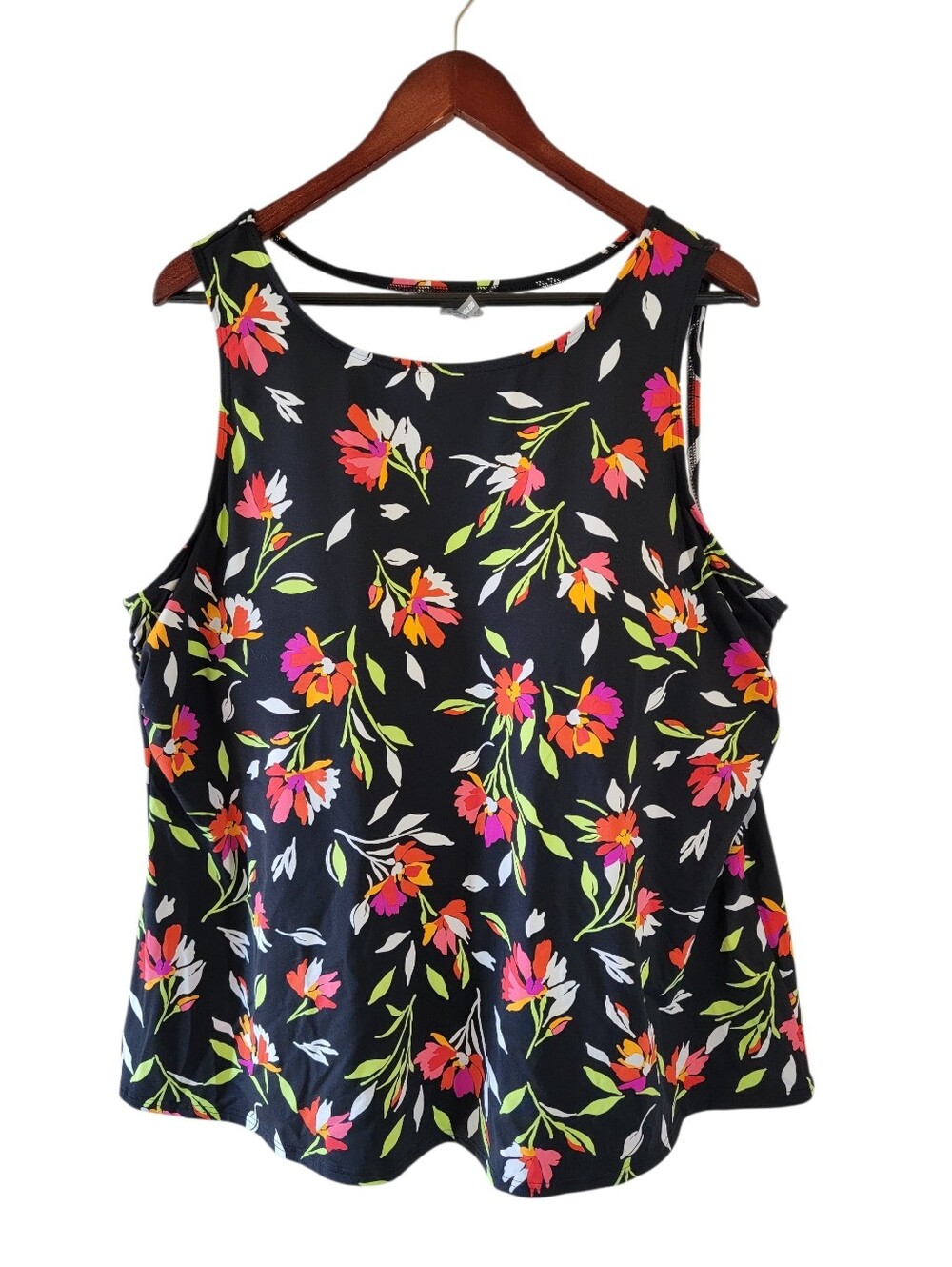 Land's End Multi Floral Tankini Sz 24W Built In Bra Beach Vacation Cottagecore